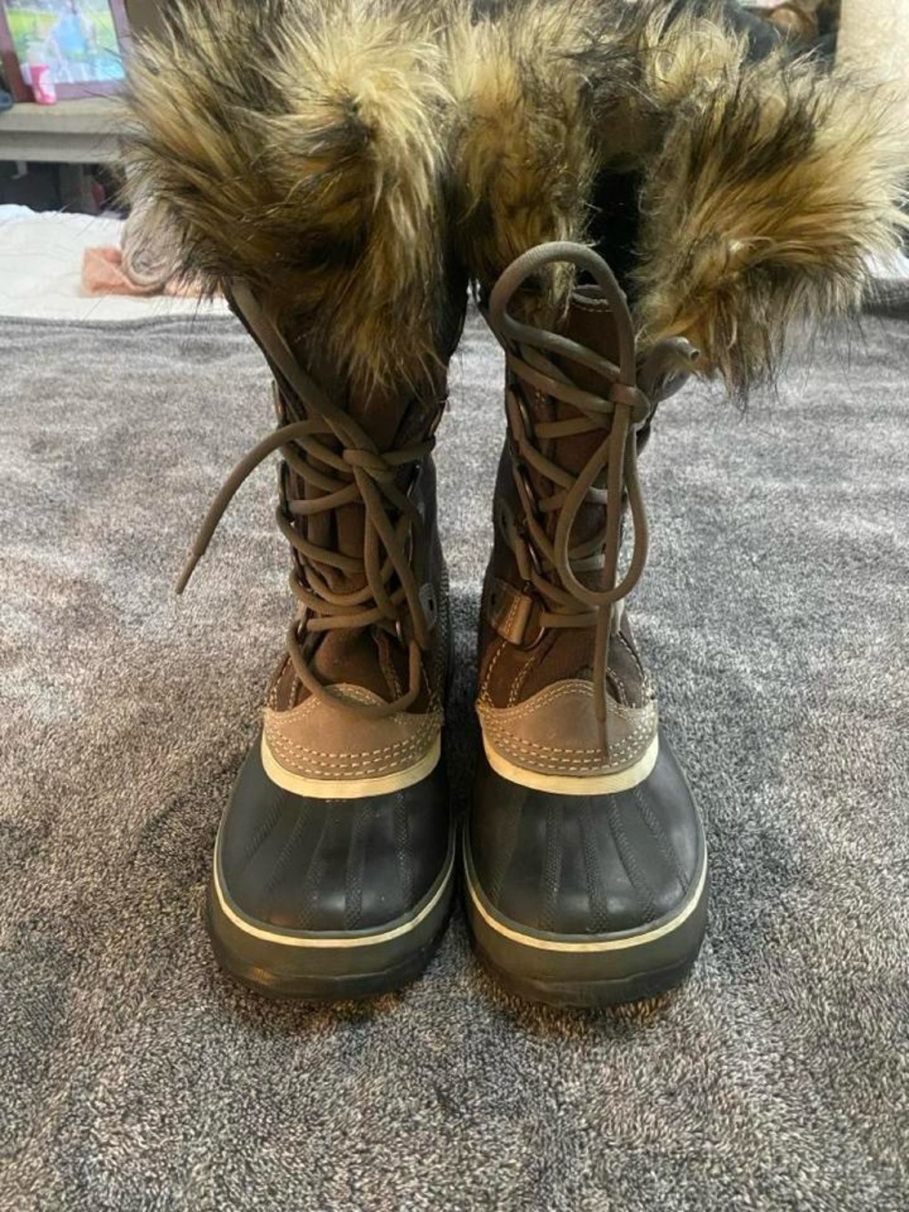 Sorel Brown and Black Faux-Fur Lace-Up Winter Boots